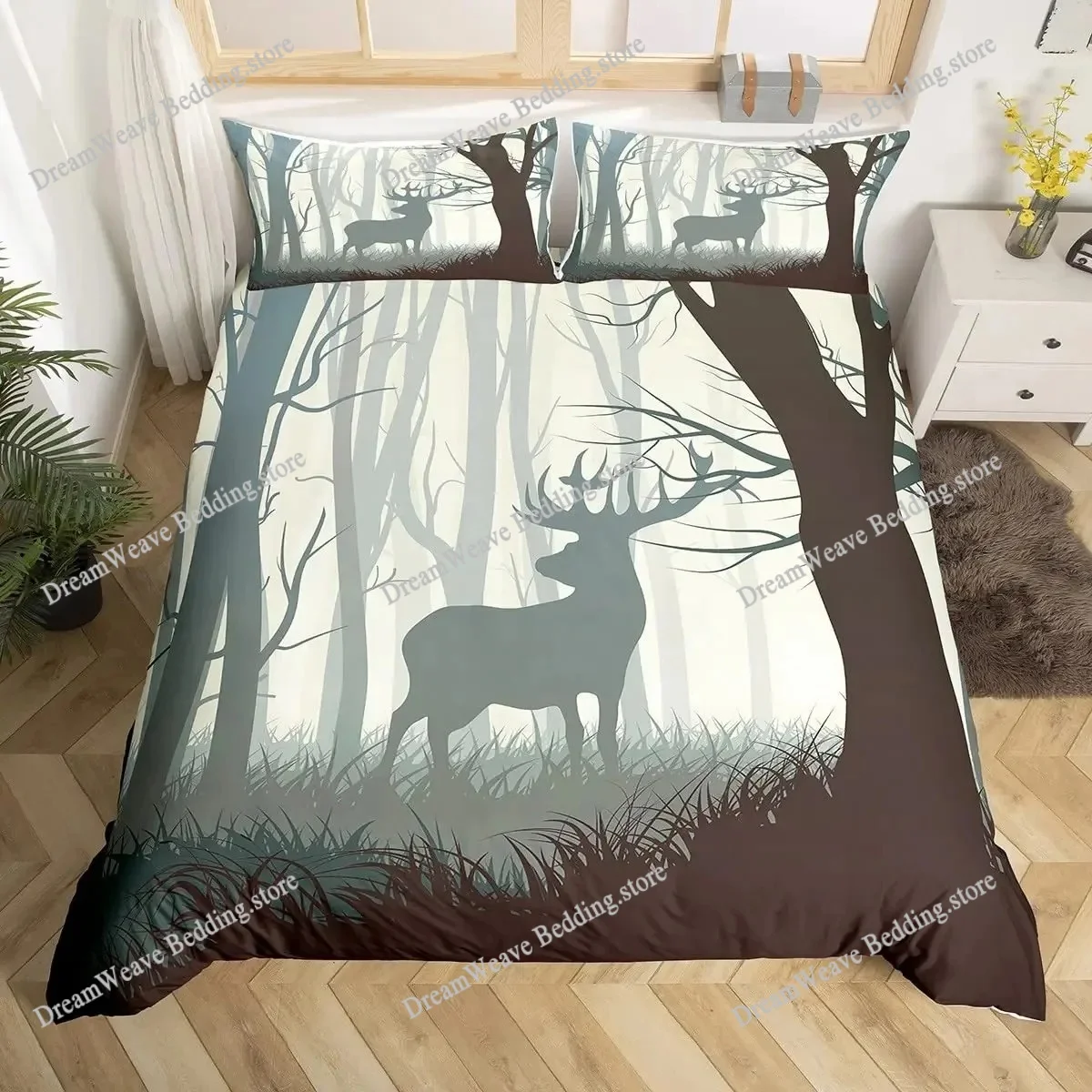 Deer Elk Duvet Cover King Quee - Hunting And Camping In Forest avaliação e preço
