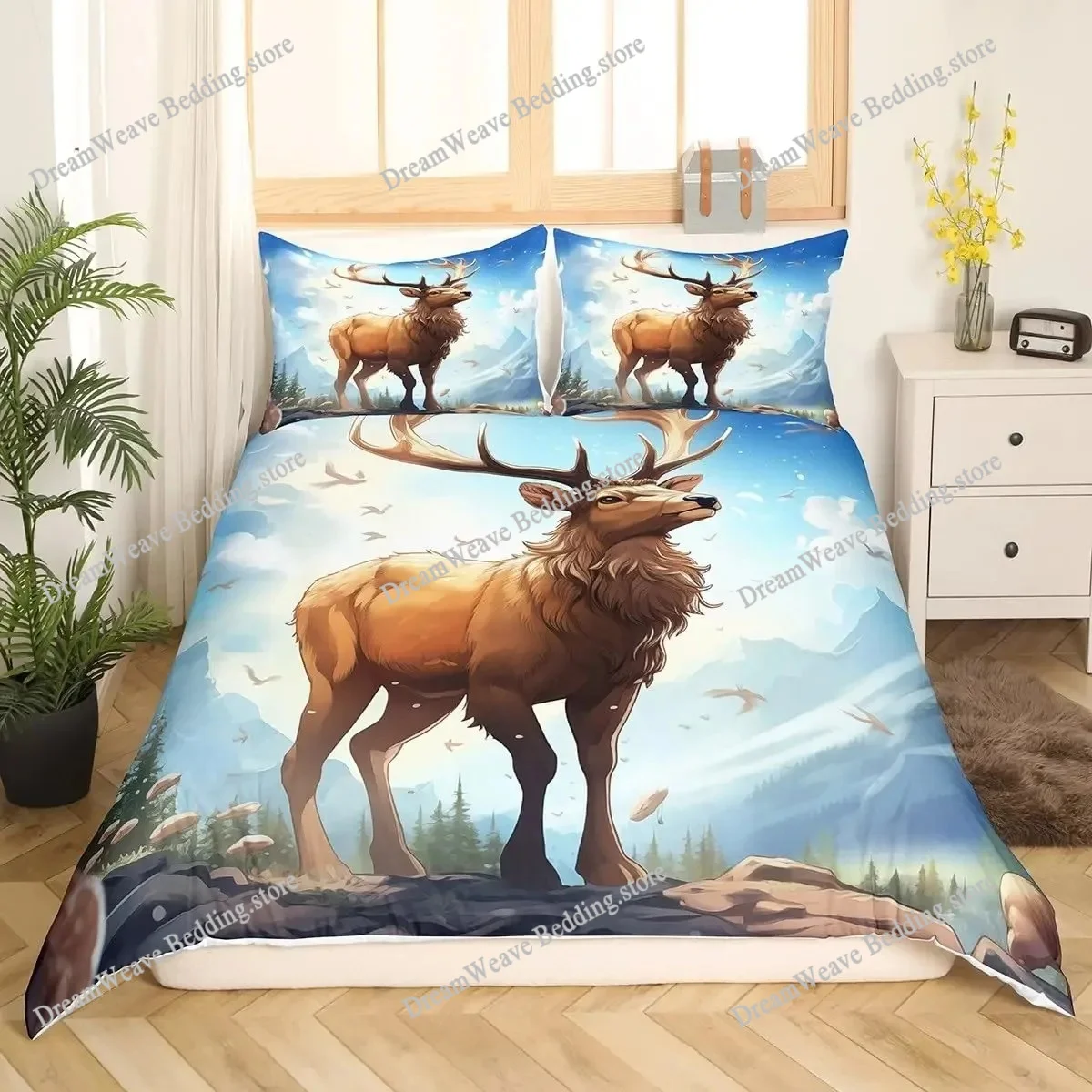 Deer Elk Duvet Cover King Quee - Hunting And Camping In Forest avaliação e preço