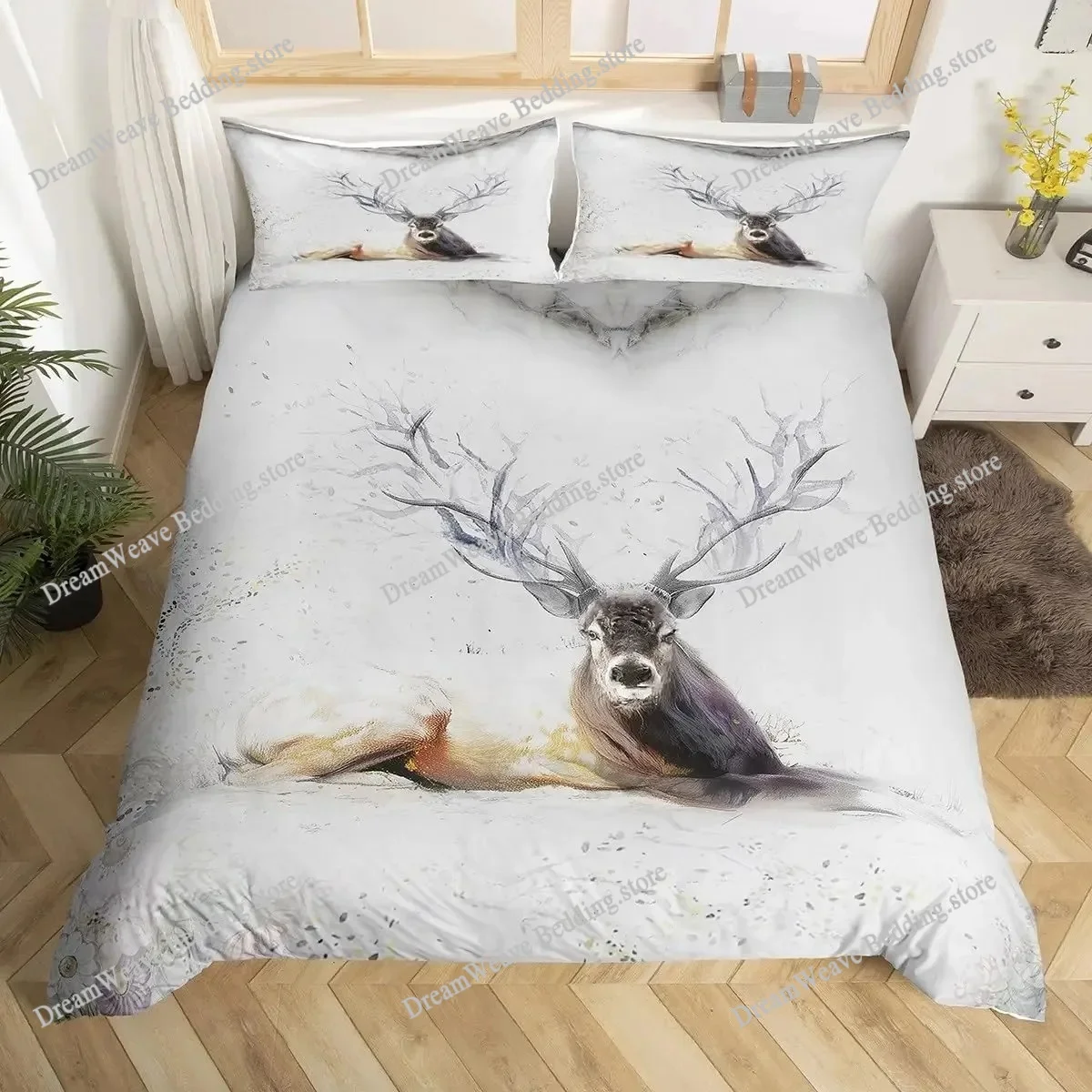 Deer Elk Duvet Cover King Quee - Hunting And Camping In Forest avaliação e preço