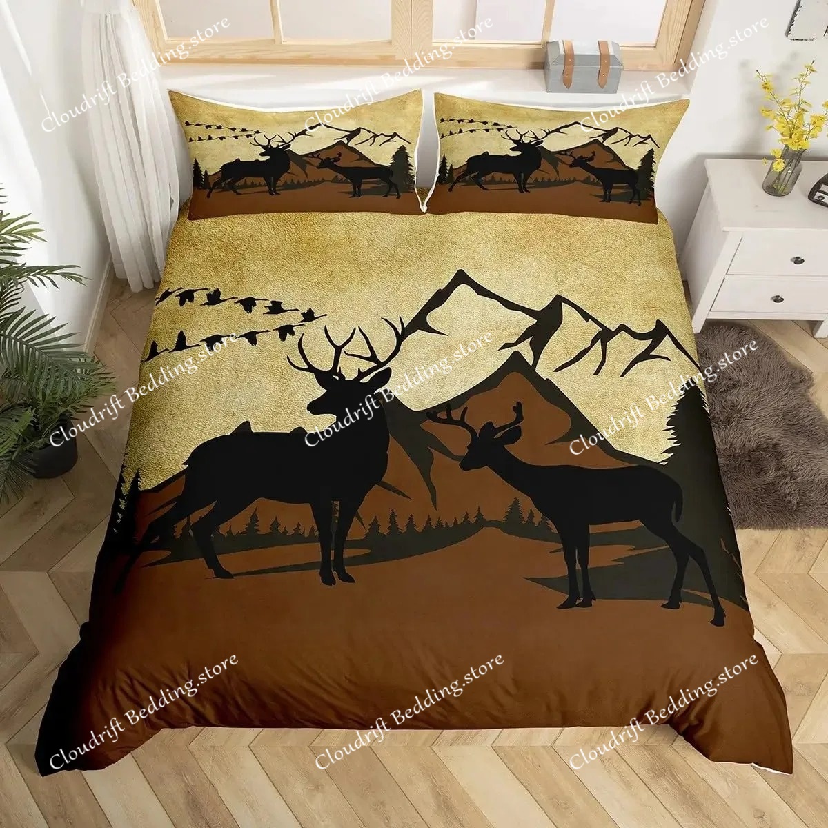 Deer Elk Duvet Cover King Quee - Hunting And Camping In Forest avaliação e preço