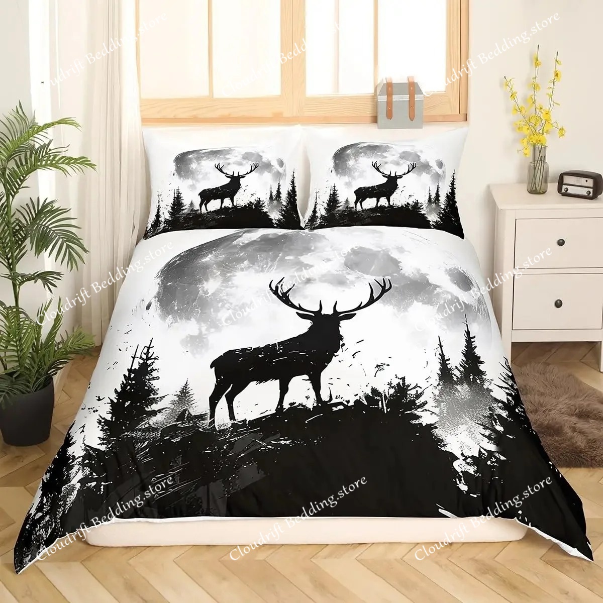 Deer Elk Duvet Cover King Quee - Hunting And Camping In Forest avaliação e preço