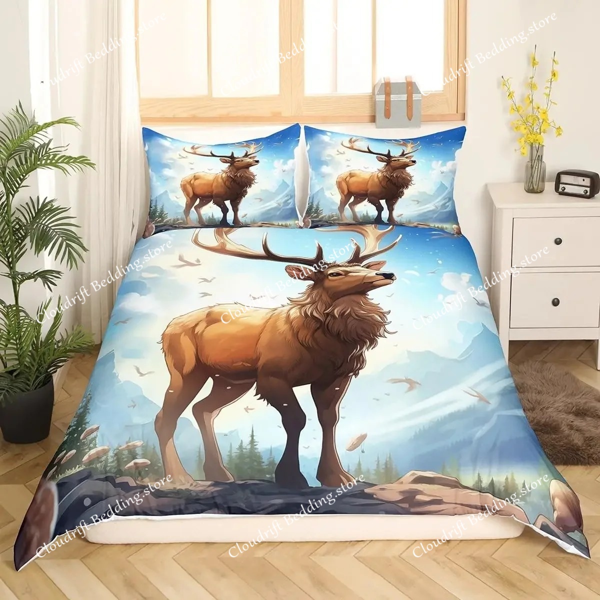 Deer Elk Duvet Cover King Quee - Hunting And Camping In Forest avaliação e preço