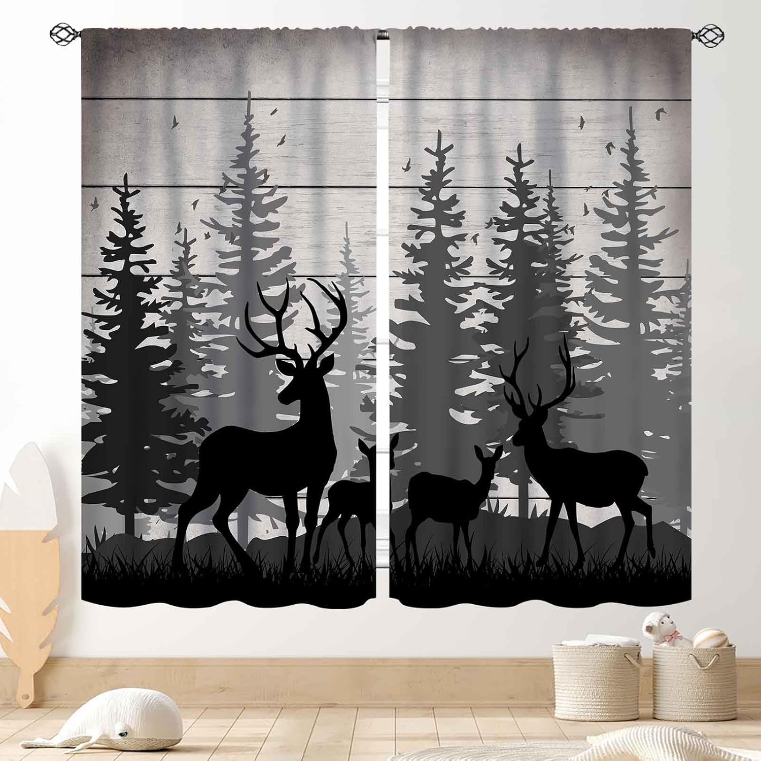 Rustic Deer Curtains, Farmhous - Hunting And Camping In Forest avaliação e preço