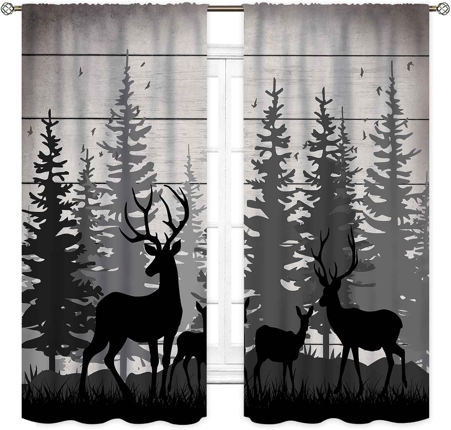 Rustic Deer Curtains, Farmhous - Hunting And Camping In Forest avaliação e preço