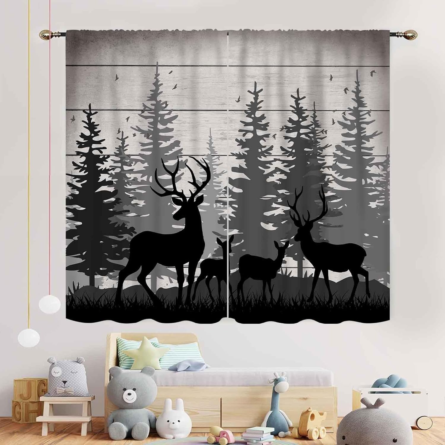 Rustic Deer Curtains, Farmhous - Hunting And Camping In Forest avaliação e preço