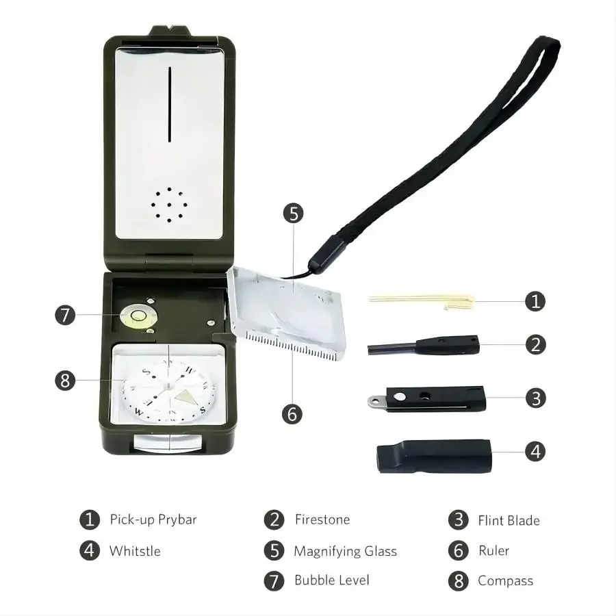 10-in-1 Survival Compass with  - Hunting Outdoor Thermometer avaliação e preço