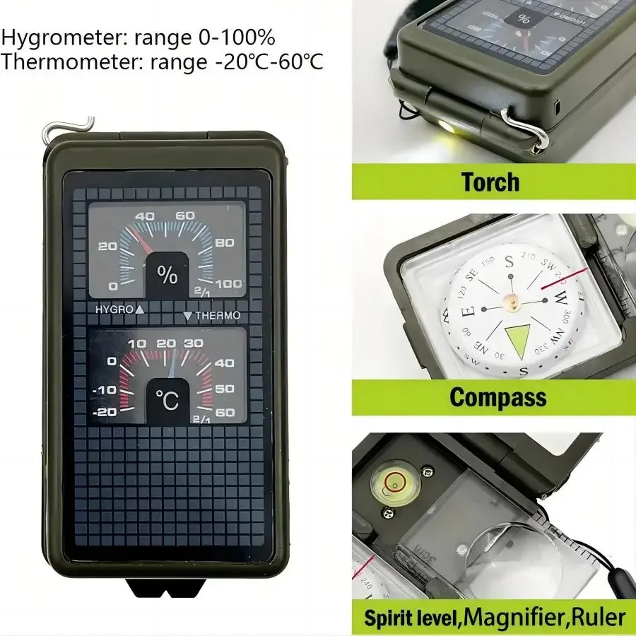 10-in-1 Survival Compass with  - Hunting Outdoor Thermometer avaliação e preço