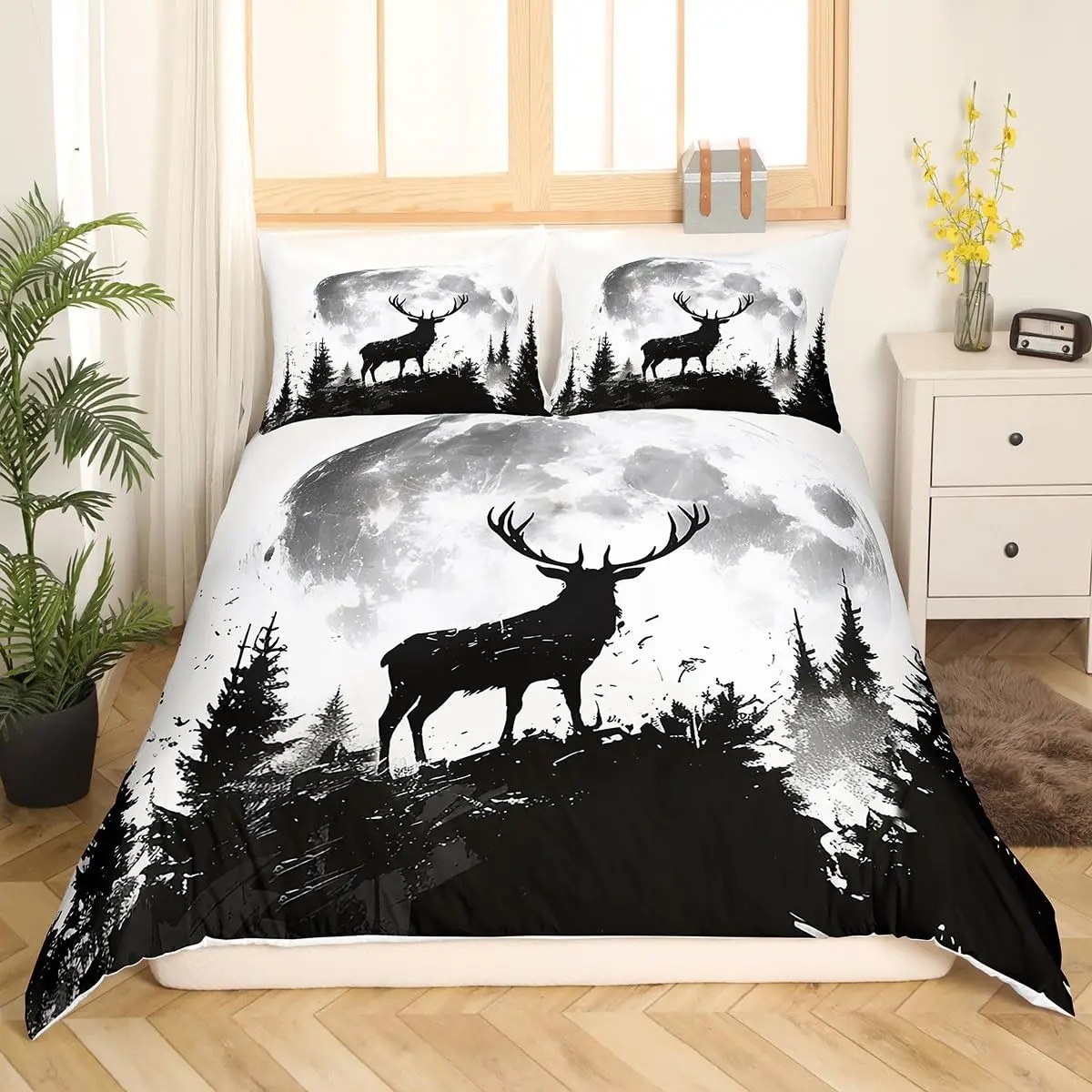 Deer Elk Duvet Cover King Quee - Hunting And Camping In Forest avaliação e preço