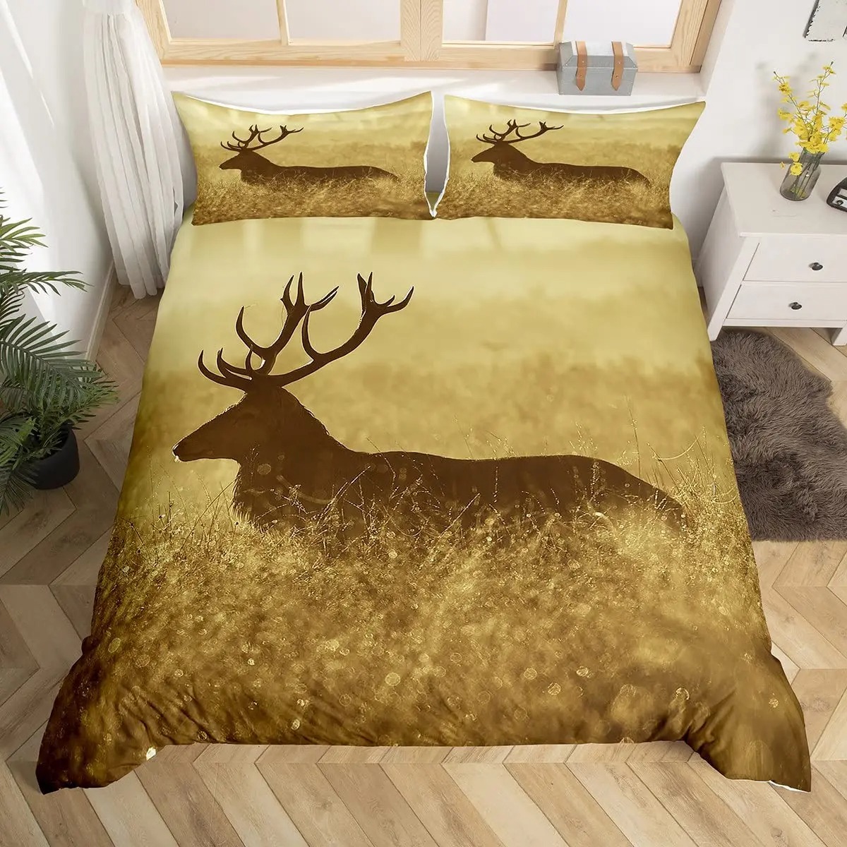 Deer Elk Duvet Cover King Quee - Hunting And Camping In Forest avaliação e preço
